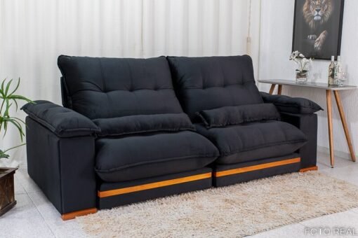 Sofá Retrátil Reclinável Ibis Veludo Preto 820 Larg. 2.30m - D33 e Molas Ensacadas - Imagem 3