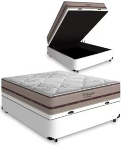 Colchão Casal Classic Ensacadas AG D70 Bege + Base Baú Avalon Branco – ANJOS + AVALON