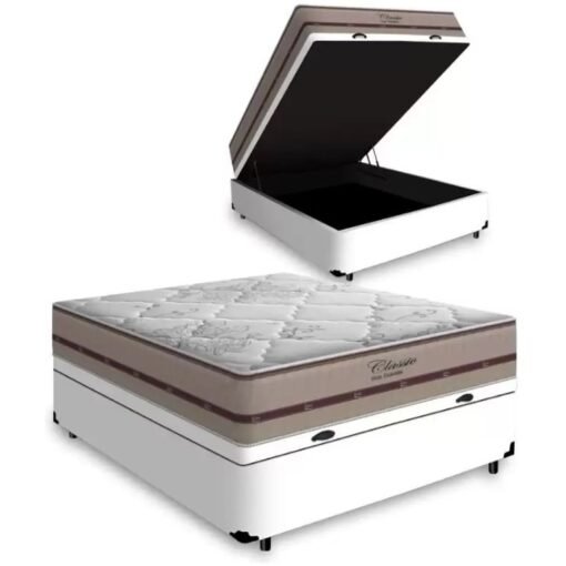 Colchão Casal Classic Ensacadas AG D70 Bege + Base Baú Avalon Branco – ANJOS + AVALON