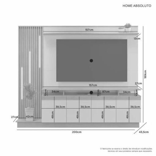 Home Absoluto Cinamomo/Grafite Ripado C/ Led TV até 65 Polegadas Larg. 2.00m - JCM - Imagem 3