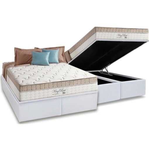 Colchão Queen King Best D28 + Base Box Baú Branco – ANJOS COLCHÕES + BIOSTAR