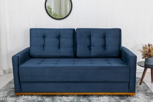 Sofá 3 lugares Living Áustria 1.70m Veludo Azul A16 - Imagem 2