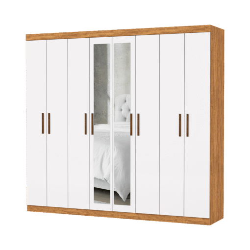 Guarda-Roupa 8 Portas Rubi 2,08 m(Com Espelho)Cinamono/Branco - CARIOCA MÓVEIS - Imagem 2