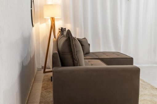Sofá 3 Lug. Milão C/Chaise Lado Esquerdo Veludo Marrom 815 Larg. 2.30m - Molas Ensacadas - Imagem 5