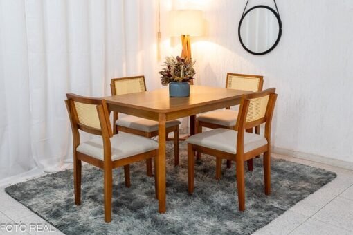 Mesa de Jantar Alegra Tampo Cinamomo 120×80 4 Cadeiras Jade Linho Bege 29011 JCM Madeira Maciça - Imagem 3