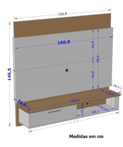 Painel Paris Preto/Cinamomo 3D C/ Led TV até 65 Polegadas Larg. 1.60m - Bechara