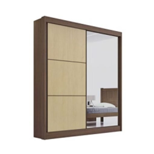 Roupeiro Atenas Castanho/Linho 2 Portas C/ 1 Espelho 3 Gavetas Portas Flex 100% MDF Larg. 1.85m - D Doro - Imagem 5