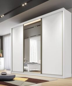 Guarda-Roupa Casal 3 Pts 8 Gav. Diamond Plus c/1 Espelho MDF Branco Larg. 2.41m Novo Horizonte