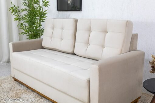 Sofá 3 lugares Living Áustria Veludo Bege A32 Larg. 1.70m - Imagem 3