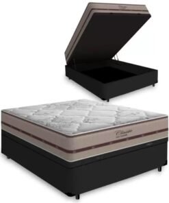 Colchão Casal Classic Ensacadas AG D70 Bege + Base Baú Avalon Preto – ANJOS + AVALON