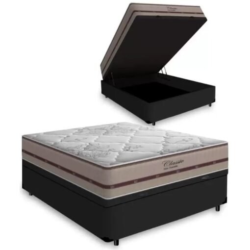 Colchão Casal Classic Ensacadas AG D70 Bege + Base Baú Avalon Preto – ANJOS + AVALON