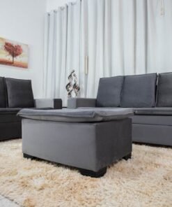 Sofá 3 e 2 lugares França com Puff Veludo Cinza A15 Larg. 1.86m