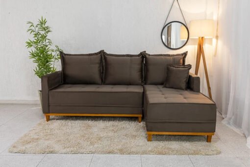 Sofá 3 Lug. Milão C/Chaise Lado Esquerdo Veludo Marrom 815 Larg. 2.30m - Molas Ensacadas - Imagem 2