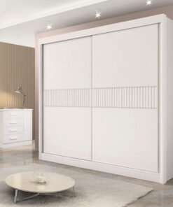 Roupeiro Casal Cancun Branco 2 Portas 6 Gavetas Detalhe Ripado 100% MDF Larg. 2.20m - D Doro