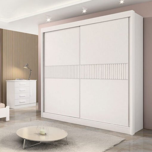 Roupeiro Casal Cancun Branco 2 Portas 6 Gavetas Detalhe Ripado 100% MDF Larg. 2.20m - D Doro