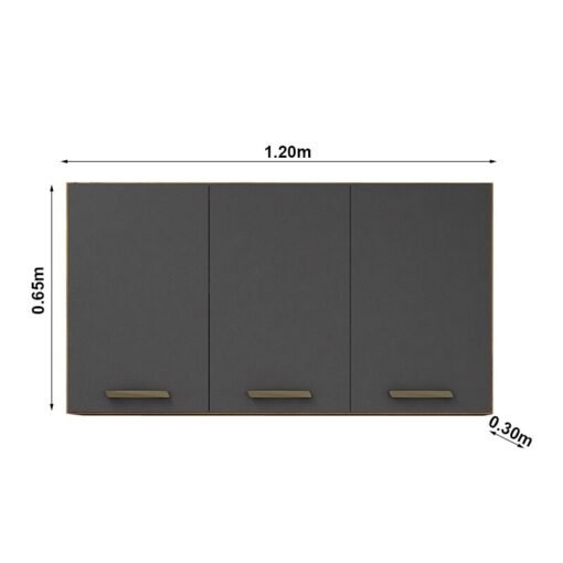Aéreo Cozinha São Luiz Cinamomo/Grafite 3 Portas Larg. 1.20m - Valdemoveis - Imagem 3