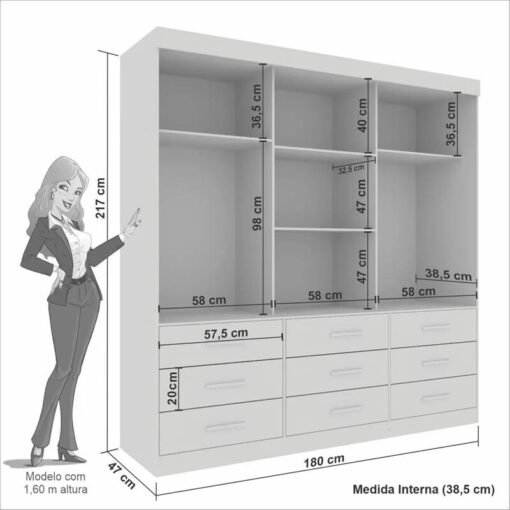 Guarda-Roupa Casal New Star 3 Portas Ripado 3D 9 Gavetas Com Espelho Cinamomo Sallêto - Imagem 2
