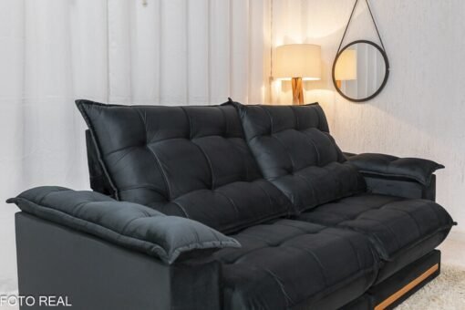 Sofá Retrátil Reclinável Barcelona (ISMAEL)  Veludo Preto 322 Larg. 2.30m - D33 e Molas Ensacadas - Imagem 6