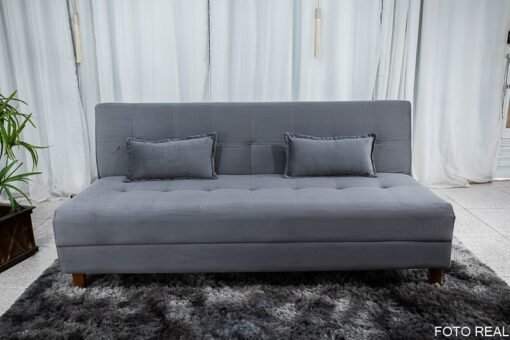 Sofá 4 lugares e Sofá Cama Casal Arpoador Veludo Cinza - Imagem 6