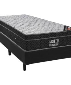 Colchão Solteiro Airtech Progressive D26 + Base Box Simples Corino Preto – ORTOBOM + ALTO NÍVEL CAMAS E COLCHÕES