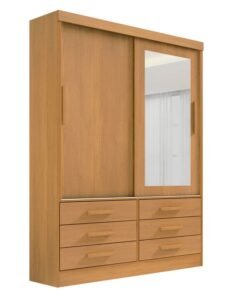 Roupeiro Solteiro Merídian Cinamomo 2 portas c/ 1 Espelho 6 Gavetas Larg. 1.35m - D Doro