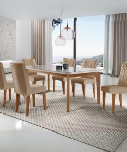Mesa Londrina 180 Canto Copo Imbuia/Off White com 6 Cadeiras Jade Linho Turim 07 – RUFATO