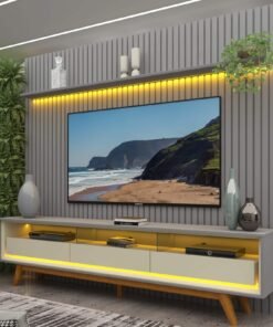 Painel até 85″ Nobre 230 Cinza + Rack Requinte 212 Cinza/Off White – GELIUS