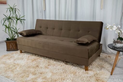 Sofá 4 lugares e Sofá Cama Casal Arpoador Veludo Marrom - Imagem 4