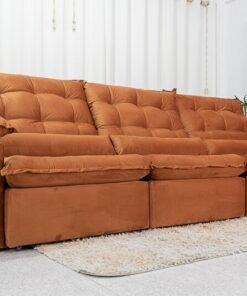 Sofá Retrátil Reclinável Emanuelly Veludo Terracota 24 Larg. 3.20m - D28 Soft