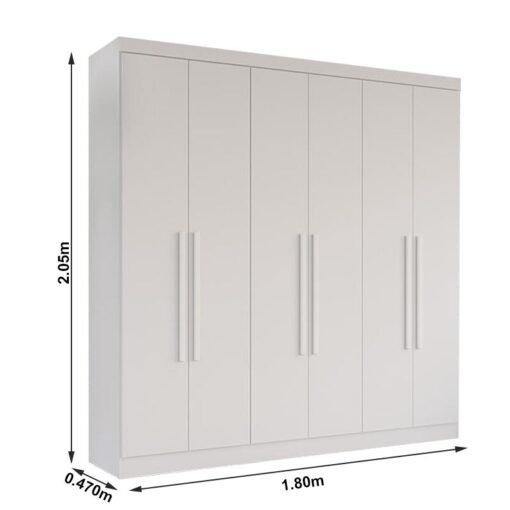 Guarda-Roupa Casal Recife 6 Portas 2 Gavetas Larg. 1.80m Branco Sallêto - Imagem 3