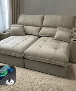 Sofá Retrátil e Reclinável Zeus/Afrodite 2,90 m Bege - ZARAT ESTOFADOS