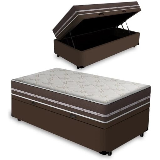 Colchão Solteiro Classic Superlastic D26 + Base Box Baú Corino Marrom – ANJOS + ALTO NÍVEL CAMAS E COLCHÕES