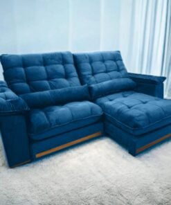 Sofá Retrátil e Reclinável Hércules/Zurique 2,90 m Veludo Azul - VICAM ESTOFADOS