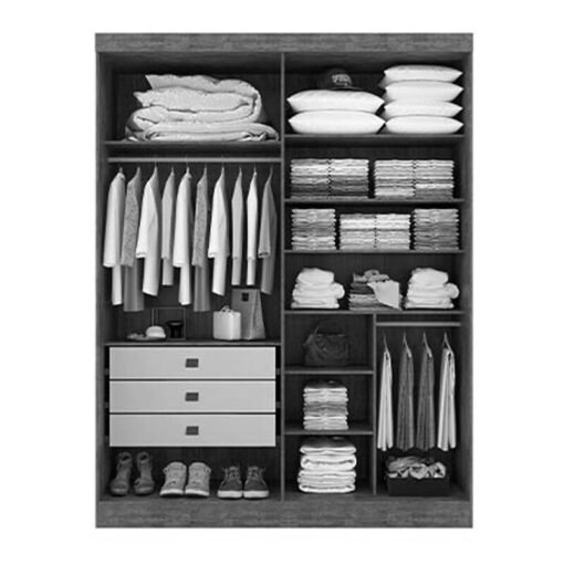 Roupeiro Solteiro Da Vinci Plus Branco 4 Portas 3 Gavetas 100% MDF Larg. 1.85m - D Doro - Imagem 2