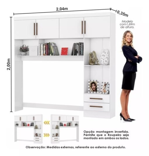 Modulado 4 Portas + Guarda-Roupa 3 Portas Dubai/Santiago Plus Branco – CARIOCA MÓVEIS - Imagem 4