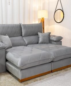 Sofá Retrátil Reclinável Magnum Veludo Prata 823 Larg. 2.10m - Molas Ensacadas