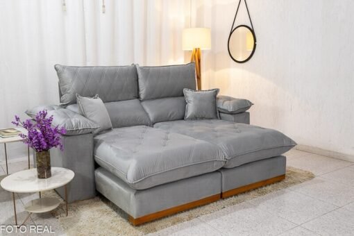 Sofá Retrátil Reclinável Magnum Veludo Prata 823 Larg. 2.10m - Molas Ensacadas