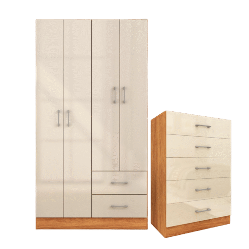 Guarda-Roupa 4 Portas Panamá 4002 + Cômoda 5 Gavetas Aruba Cinamono/Off White – FELLICCI - Imagem 2