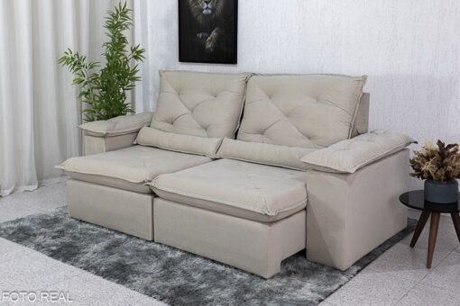 Sofá Retrátil Reclinável Roma Veludo Bege 01 Larg. 2.00m - D28 Soft - Imagem 2