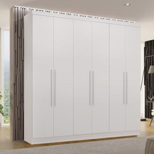 Roupeiro Casal Coliseu Branco 6 Portas 4 Gavetas Larg. 2.20m - Sallêto
