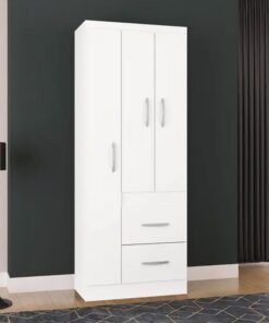 Roupeiro Solteiro Milão Branco 3 Portas 2 Gavetas Larg. 0.68m - Poquema
