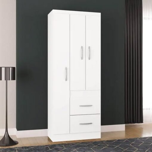 Roupeiro Solteiro Milão Branco 3 Portas 2 Gavetas Larg. 0.68m - Poquema