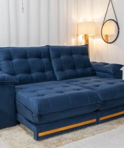 Sofá Retrátil Reclinável Barcelona (ISMAEL) Veludo Azul 325 Larg. 2.30m - D33 e Molas Ensacadas