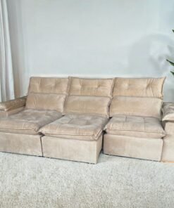 Sofá Retrátil e Reclinável Imperial 2,75 m Veludo Jolie Bege 03 – IMPERIAL DECOR