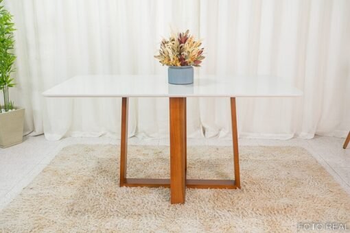 Mesa de Jantar Pedro Mel Vidro Off 160×80 6 Cadeiras Lisboa Veludo Marrom 509 Madeira Maciça Art Assento - Entregue Montada - Imagem 6