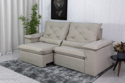 Sofá Retrátil Reclinável Roma Veludo Bege 01 Larg. 2.00m - D28 Soft - Imagem 3