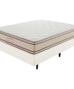 Colchão Casal Bali D33 + Base Box Simples Corino Branco – PRORELAX + ALTO NÍVEL CAMAS E COLCHÕES