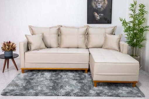 Sofá 3 Lug. Com Chaise Lado Esquerdo Milão Larg. 2.30m Veludo Bege 818 - Molas Ensacadas - Imagem 2