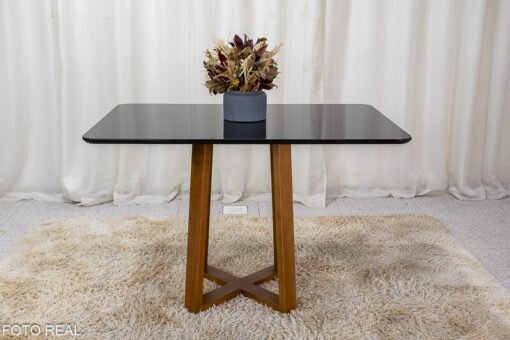 Base Mesa Pedro 4 lugares Vidro Preto 120x80 Madeira Maciça Art Assento - Entregue Montada - Imagem 2