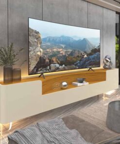 Rack Infinity 100% MDF Larg. 2.30m C/ Pés de Vidro Off/Naturale Gelius